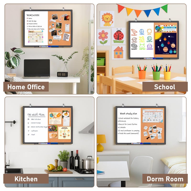 maxtek Combination White Board & Bulletin Cork Board 24 x 18 Whiteboard Magnetic, Combo Dry Erase Board with Black Aluminum Frame, 2' x 1.5' Hanging Message Board Wall Mounted for Homeschool Office - Image 2